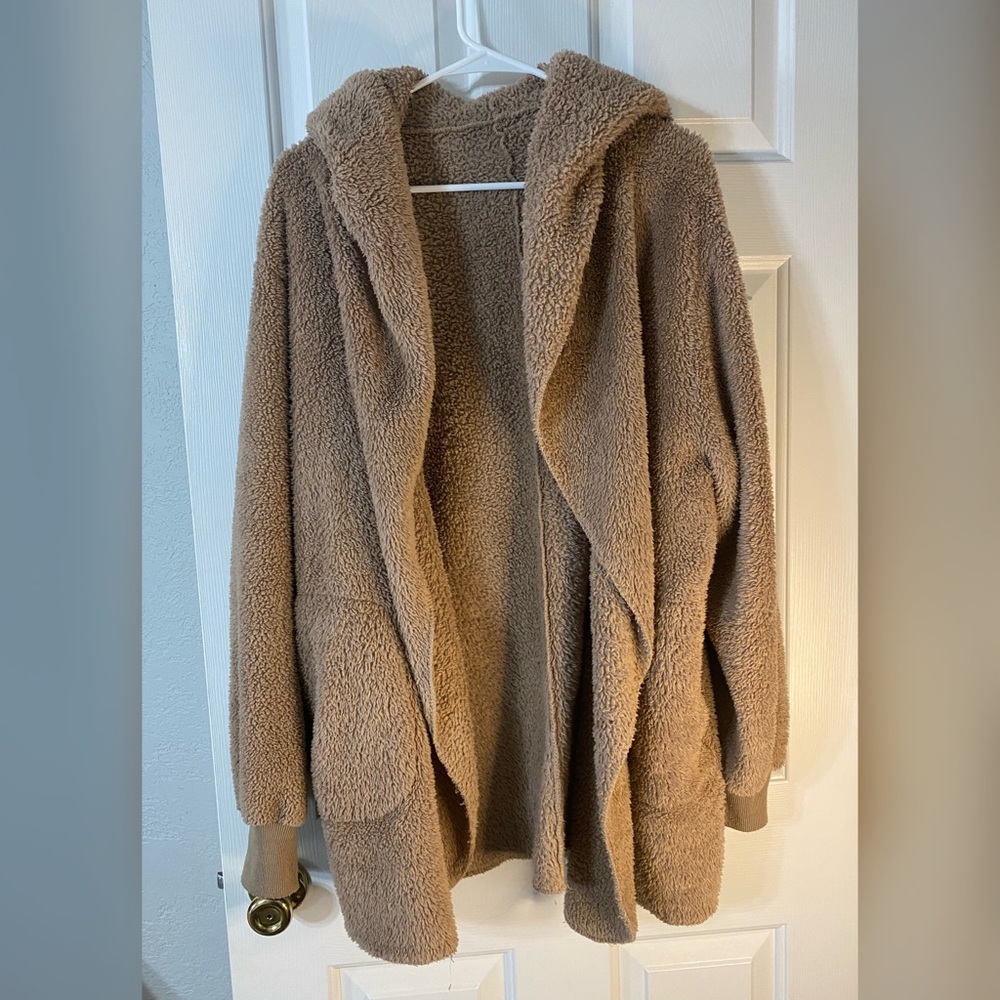 Fuzzy Cardigan with Hood and Pockets Size Large - Picture 1 of 10